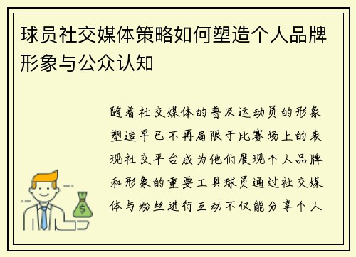 球员社交媒体策略如何塑造个人品牌形象与公众认知
