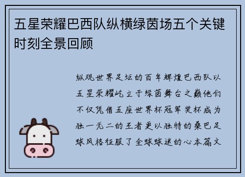 五星荣耀巴西队纵横绿茵场五个关键时刻全景回顾